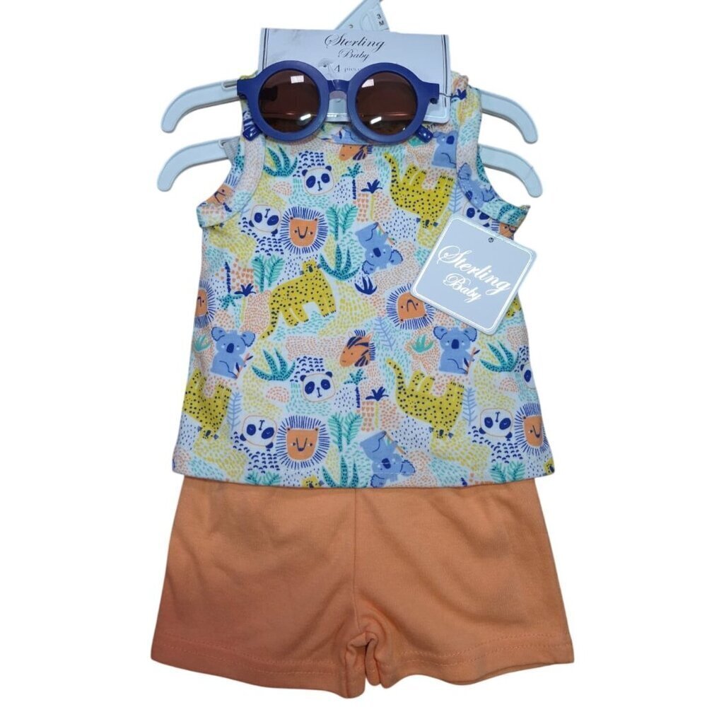 Sterling Baby 4-Piece Outfit Set 3M Animal Print Top Shorts Sunglasses New.